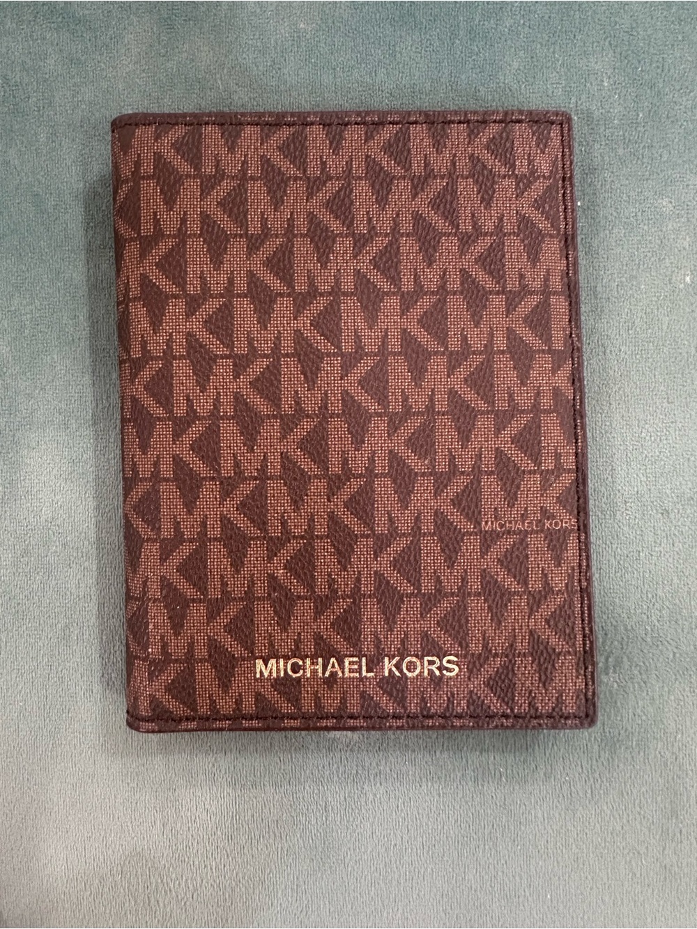 Michael Kors Brown MK Logo Card & Passport Cover with Gold Logo